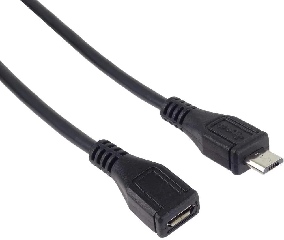 Predlžovací kábel PremiumCord microUSB 2.0 samec-samica, čierny 5 m
