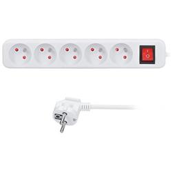 Predlžovací kábel Solight, 5 zásuviek, biely, vypínač, 5 m