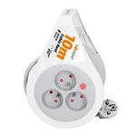 Predlžovací kábel Solight bubon 10 m, 3 zásuvky, sivý kábel, 3x 1,5 mm2