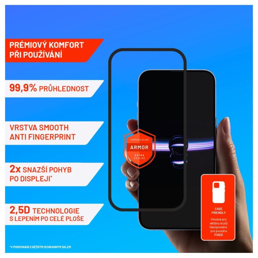 Prémiové ochranné tvrdené sklo FIXED Armor s aplikátorom pre Apple iPhone 15, čierne