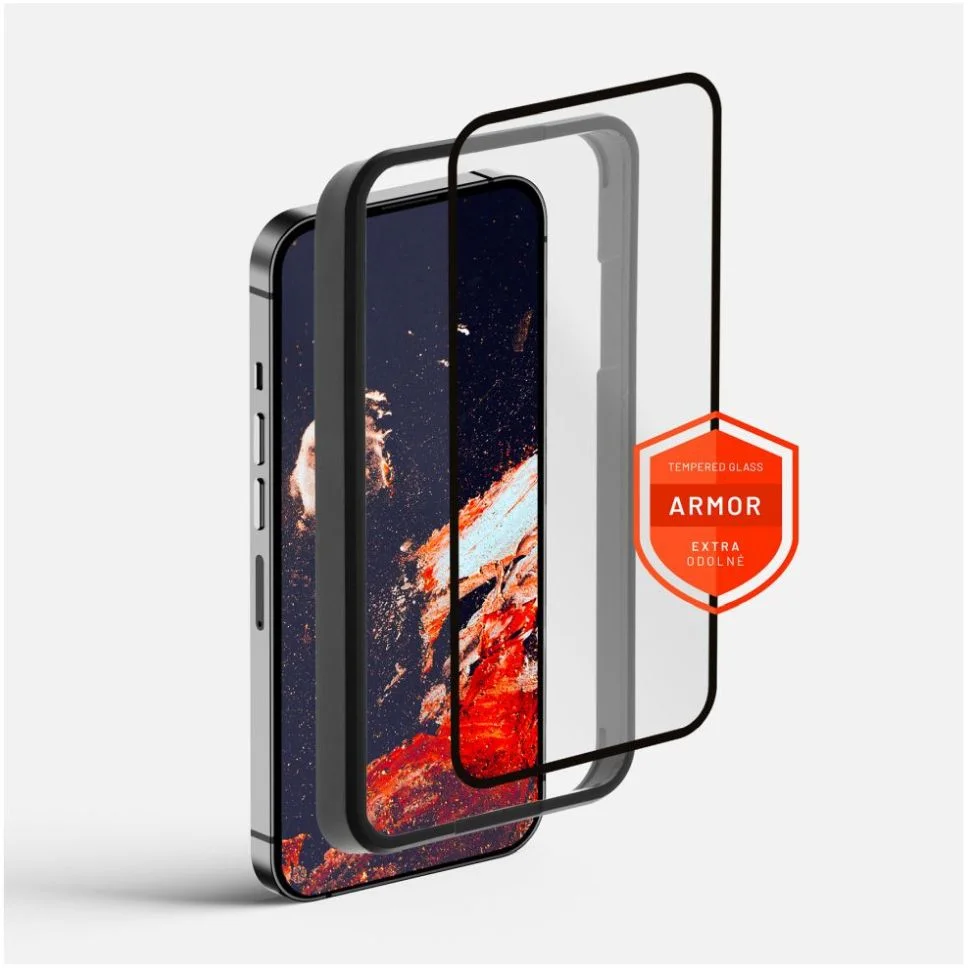 Prémiové ochranné tvrzené sklo FIXED Armor s aplikátorem pro Apple iPhone 15 Pro Max, černé