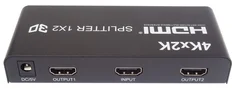 PremiumCord HDMI rozbočovač 1-2 porty kovový s napájaním, 4K, FULL HD, 3D