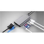 PremiumCord Převodník USB-C na HDMI+VGA+RJ45+2xUSB3.0+SD card +3,5mm+PD charge