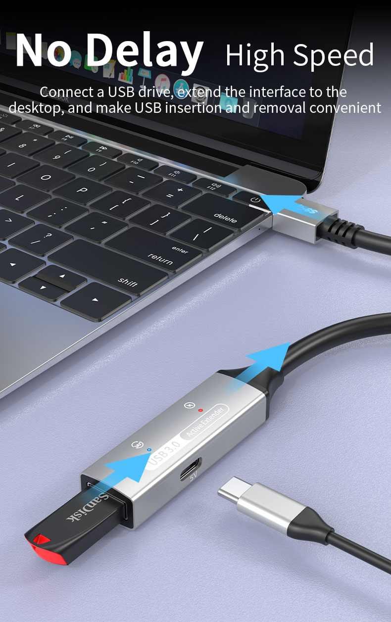 PremiumCord USB 3.2 opakovací a predlžovací kábel samec - samica, 5Gbps hliník 10 m