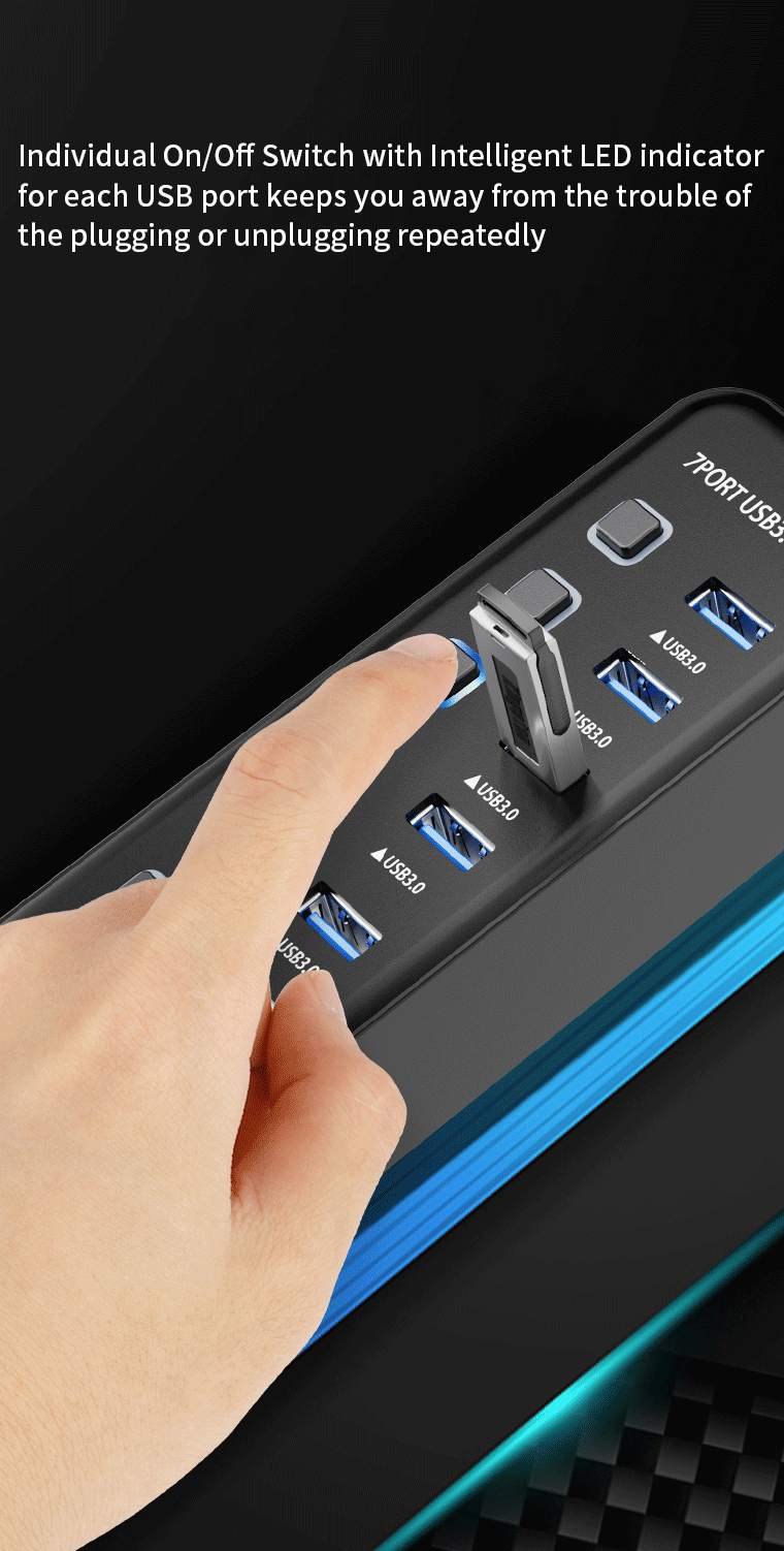 PremiumCord USB 3.2 Superspeed HUB 4-portový s vypínači portů