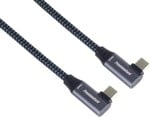PremiumCord USB-C 2x zahnutý kábel ( USB 3.2 GEN 2x2, 5A, 100W, 20Gbit/s ) bavlnené opletenie, 1m