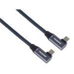 PremiumCord USB-C 2x zahnutý kabel ( USB 3.2 GEN 2x2, 5A, 100W, 20Gbit/s ) bavlněný oplet, 1m