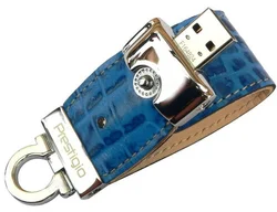 PRESTIGIO USB FLASH DISK Leather 8GB, průhledná krabička, modrá kůže 