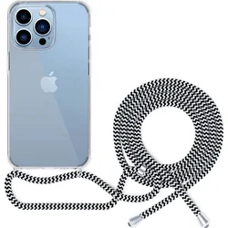 Priehľadný kryt EPICO so šnúrkou na zavesenie pre iPhone 13 mini - čiernobiely