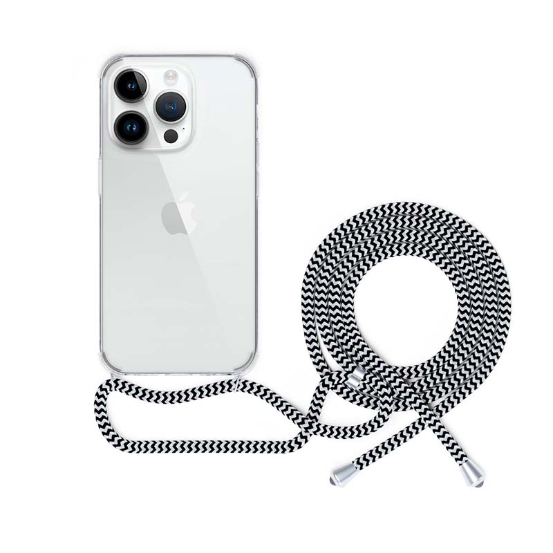 Priehľadný kryt EPICO so šnúrkou na zavesenie pre iPhone 14 Plus - čiernobiely