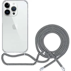 Priehľadný kryt EPICO so šnúrkou na zavesenie pre iPhone 14 Pro Max - čiernobiely