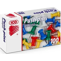 Připínáčky, mix barev, kulatá hlavička, 100ks, ICO