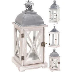 PROGARDEN Drevený lampáš na sviečku 41 cm, biely DESIGN 2