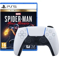 PS5 DualSense Wireless Controller, bílý + hra Marvel’s Spider-Man Miles Morales Ultimate Edition