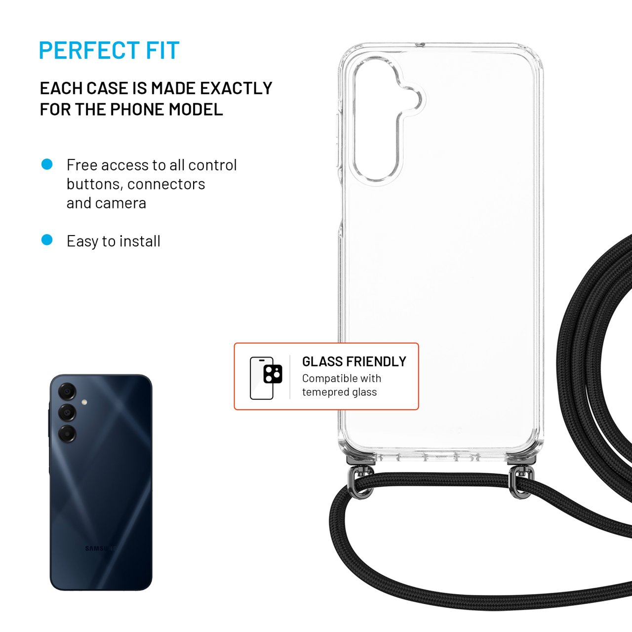 Puzdro na krk FIXED Pure s čiernou šnúrkou pre Samsung Galaxy A16 4G/5G