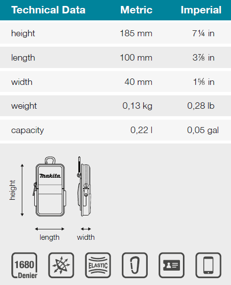 Puzdro na mobilný telefón MAKITA 90x40x165mm