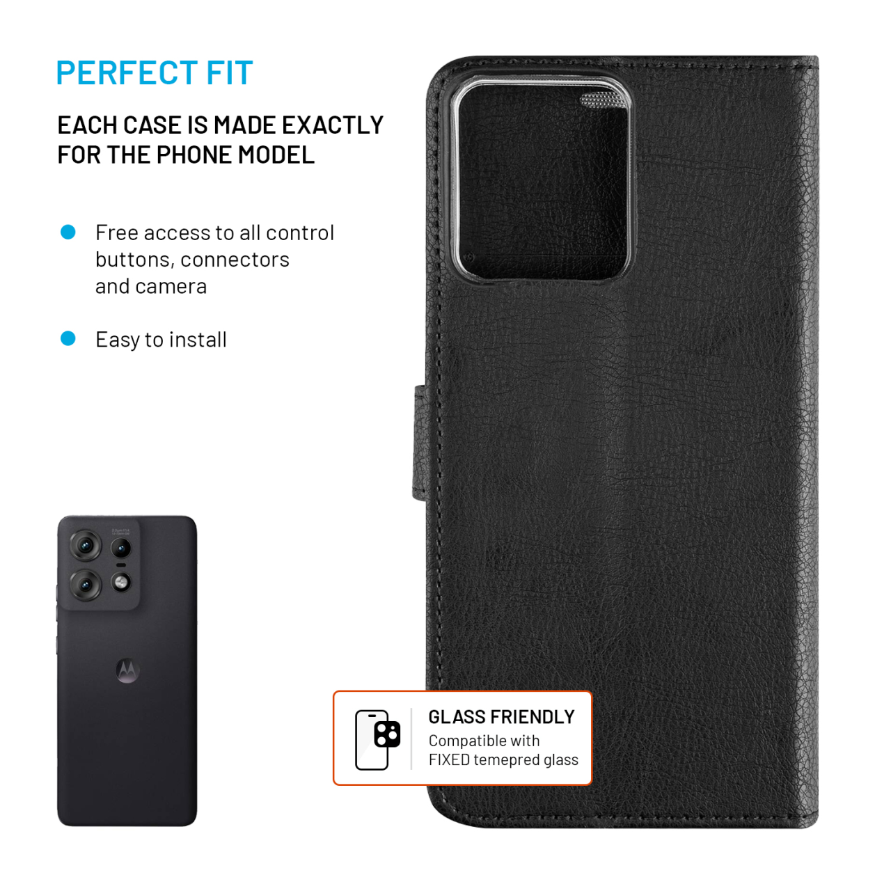 Puzdro typu kniha FIXED Opus pre Motorola Edge 50 5G, čierne