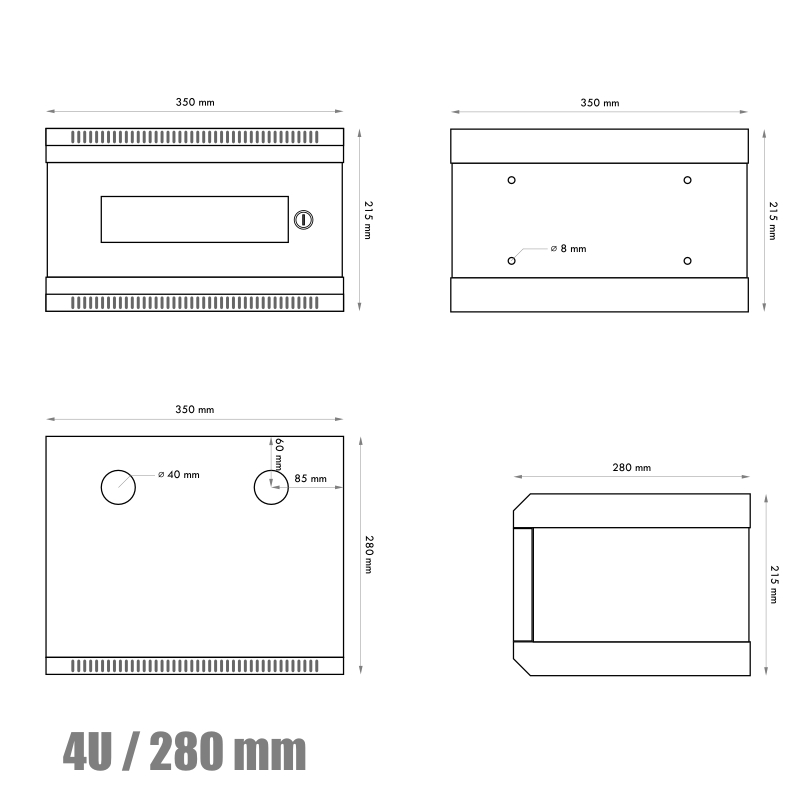 RACK DATACOM 10" nástenný rozvádzač 4U/280 mm 7010