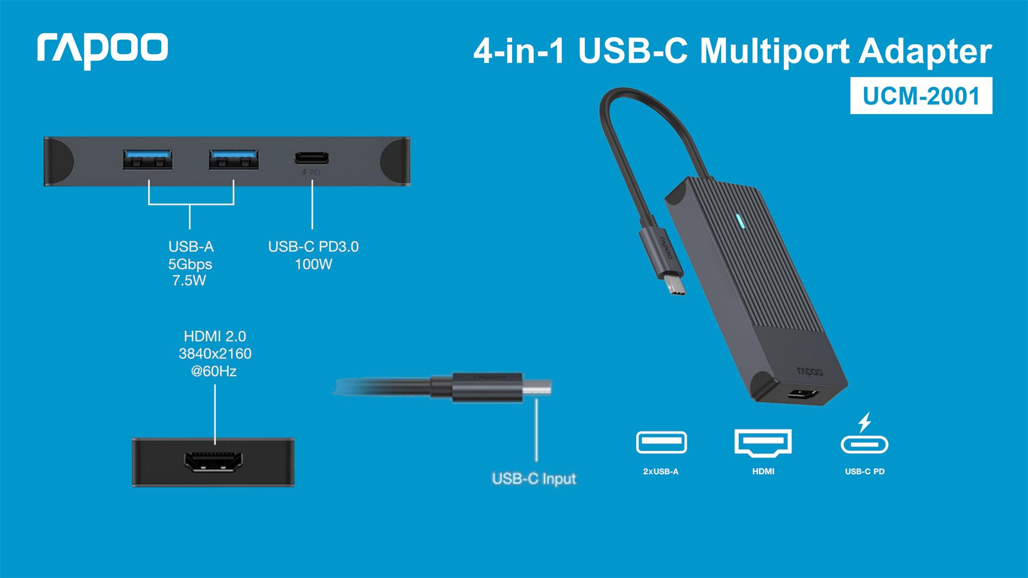 Rapoo UCM-2001 4-in-1 USB-C Multiport Adapter