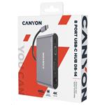 Replikátor portov CANYON DS-14 8v1, 1xUSB-C PD 100W, 1xHDMI (4K), VGA, 3xUSB-A 3.0, RJ45 Gb, 3,5mm jack