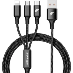 RhinoTech 3v1 USB-A kábel Micro + Lightning + Type-C 1,2 m čierny