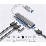 Rozbočovač PremiumCord USB-C na USB3.2 A + 3x USB2.0 A, hliníkové puzdro