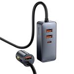 Rýchla nabíjačka do auta Baseus s predlžovacím káblom 3x USB-A, 1x Type-C 120W sivá