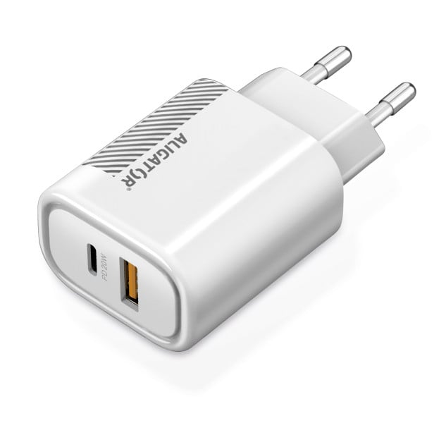 Rychlá nabíječka Aligator PD 20W USB-C + USB, bílá