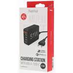 Rýchla stolová nabíjačka USB Hama, 4x USB-A, 1x USB-C, PD/QC, 51 W, 1,2 m
