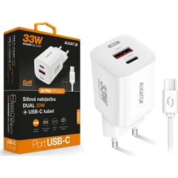 Rýchlonabíjačka ALIGATOR GaN, PD 33 W, kábel USB-C/USB-C, biela