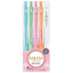 Sada gélových pier "Sarasa Clip Milk", 5 pastelových farieb, 0,33 mm, stlačiteľné, ZEBRA 17270