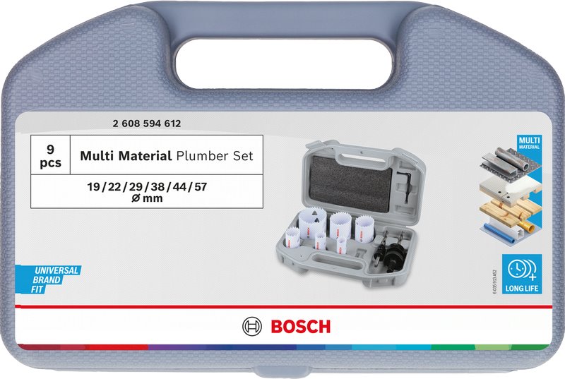 Sada závitových dierovačov BOSCH pre rôzne materiály, 19; 22; 29; 38; 44; 57 × 40 mm (2.608.594.612)