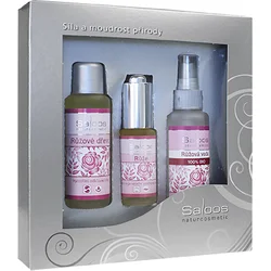 Saloos Růže regenerační obličejový olej Růže 20 ml + květinová voda Růže 50 ml + odličovací olej Růžové dřevo 50 ml dárková sada