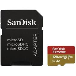 SanDisk Extreme Action Cams and Drones microSDXC 128GB 190MB/s A2 Class 10 V30 UHS-I U3, adapter