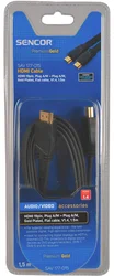 Sencor SAV 177-015 HDMI kabel,A-A FLAT V1.4 PG,plochý kabel,černý,Pozlacené konektory,1,5 metru