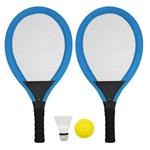Set na plážové hry tenis/badminton 2xraketa, soft miček, badm. Košík, modrá