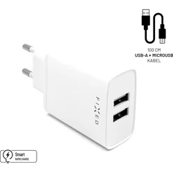 Set síťové nabíječky FIXED s 2xUSB výstupem a USB/micro USB kabelu, 1 metr, 15W Smart Rapid Charge, bílá