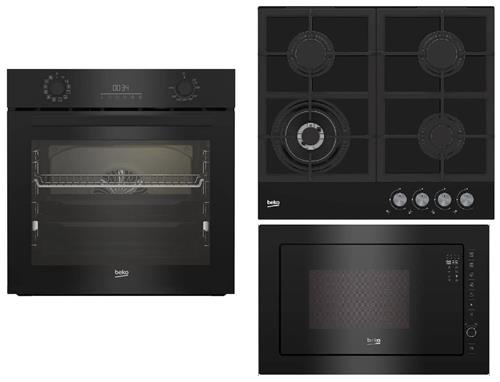 Set vstavanej rúry Beko BBIR17300BCS, vstavanej mikrovlnnej rúry Beko BMGB25333BG a vstavanej varnej dosky Beko HILW 64225 S