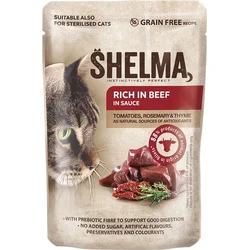 SHELMA Cat hovězí s rajčaty a bylinkami v omáčce, kapsička 85 g