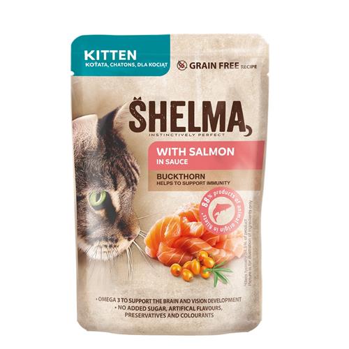 SHELMA Cat Kitten losos a rakytník v omáčce, kapsička 85 g