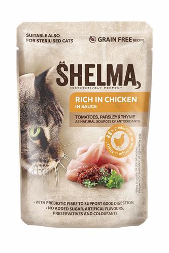 SHELMA Cat kuřecí s rajčaty a bylinkami v omáčce, kapsička 85 g