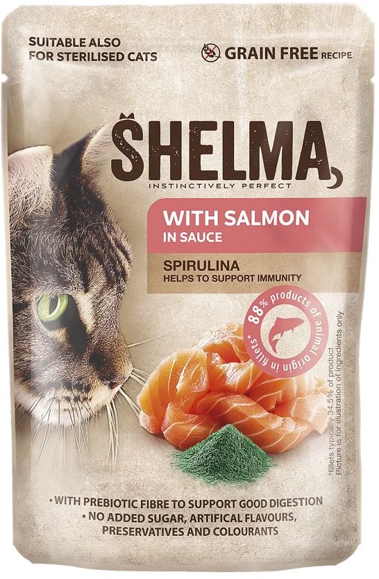 SHELMA Cat losos se spirulinou v omáčce, kapsička 85 g