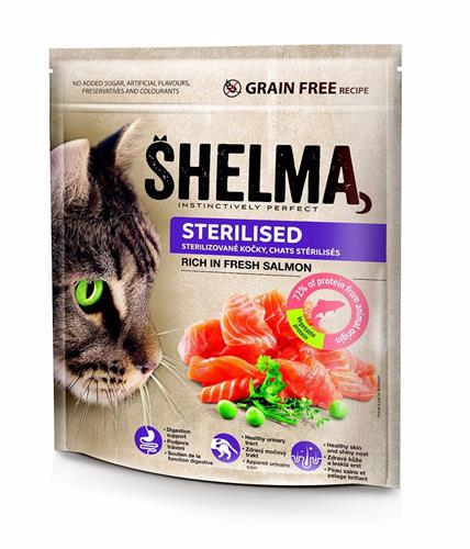 SHELMA Cat Sterilised Salmon GF 750 g granule pro kastrované kočky