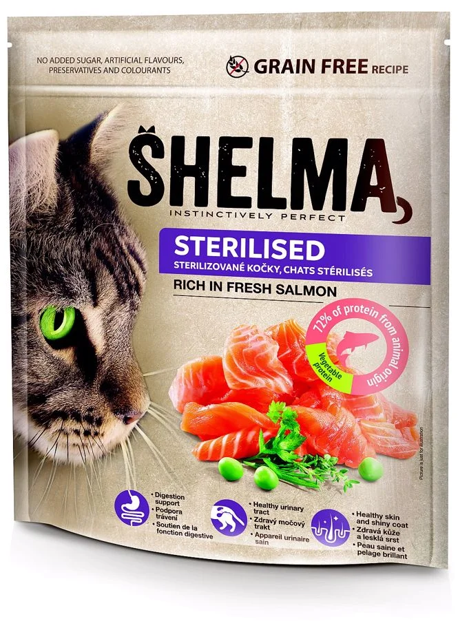 SHELMA Cat Sterilised Salmon GF 750 g granule pro kastrované kočky