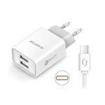 Sieťová nabíjačka ALIGATOR USB-C 2xUSB výstup, 2,4 A, inteligentný IC, biela