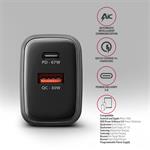 Sieťová nabíjačka AXAGON ACU-PQ67D GaN 67 W, USB-A + USB-C, PD3.0/PPS/QC4+/SFC2.0/Apple, LCD displej
