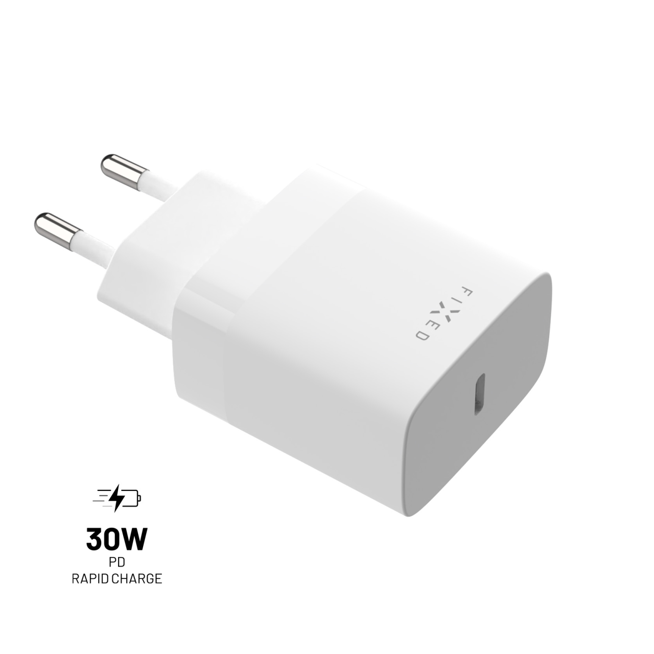 Sieťová nabíjačka FIXED s výstupom USB-C a podporou PD, 30 W, biela