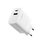 Sieťová nabíjačka FIXED s výstupom USB-C a USB, podpora PD a QC 3.0, 20 W, biela