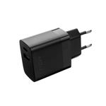 Sieťová nabíjačka FIXED s výstupom USB-C a USB, podpora PD a QC 3.0, 20 W, čierna