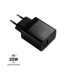 Sieťová nabíjačka FIXED s výstupom USB-C a USB, podpora PD a QC 3.0, 20 W, čierna